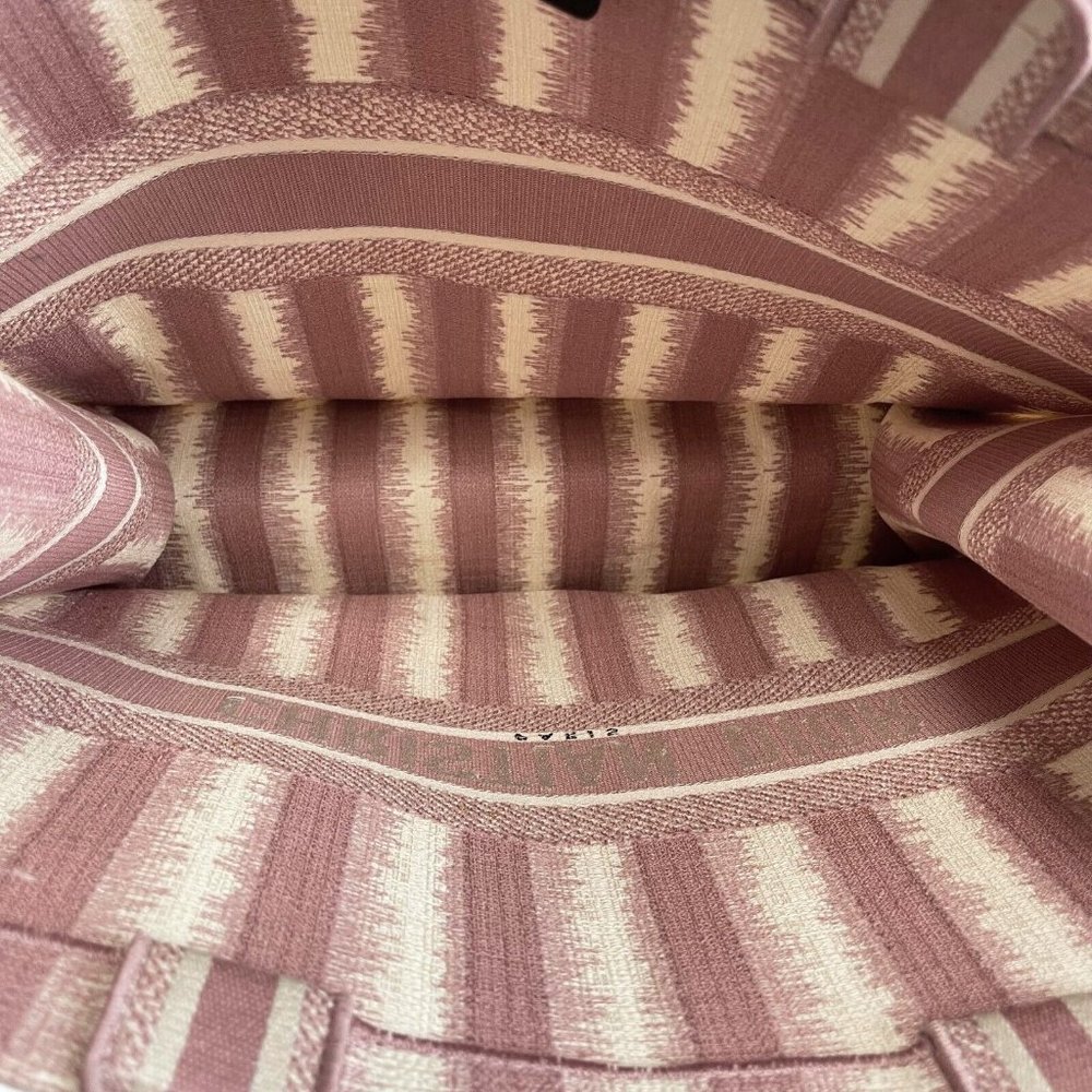Christian Dior Bayadere Stripe Large Book Tote D-Stripes Embroidery Pink - Picture 4 of 14